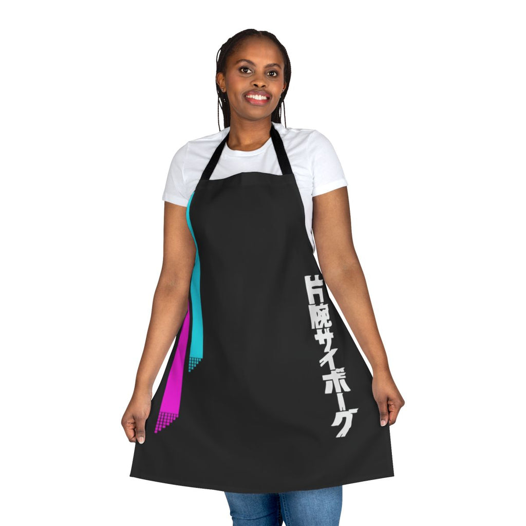 Minimalist 1980s style vaporwave aesthetic apron with neon colors and geometric patterns