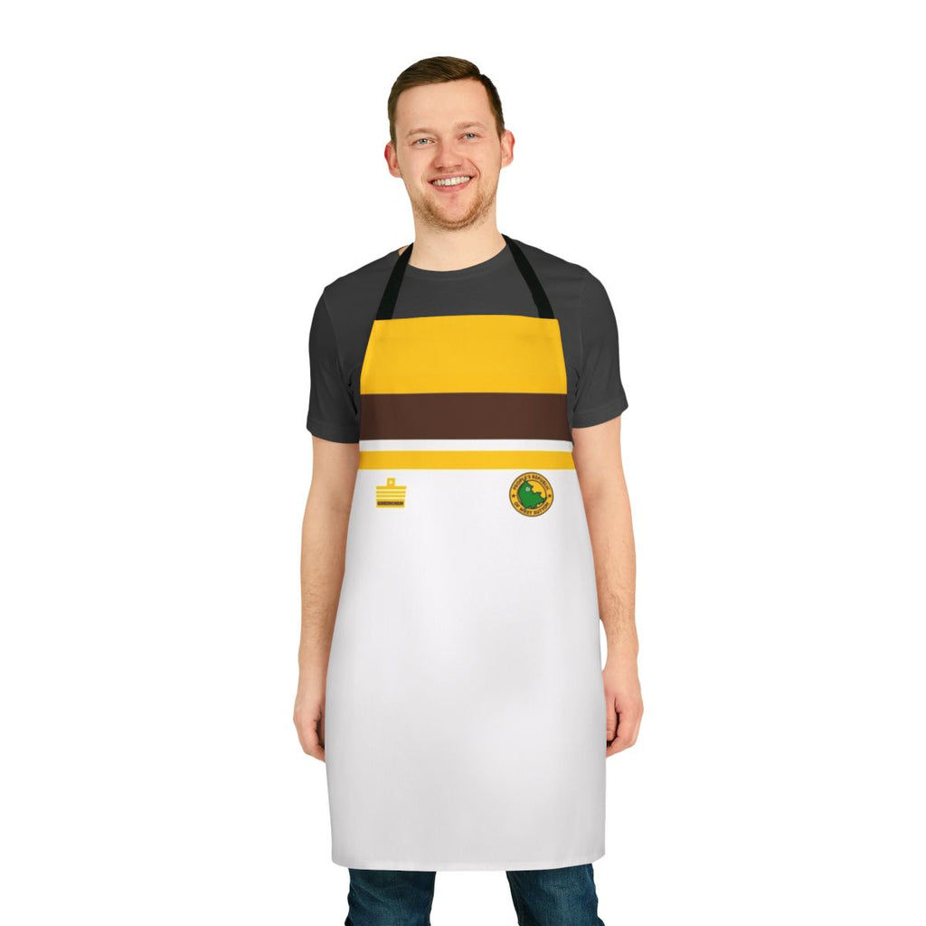 Vintage-style apron featuring the colors and logo of Sutton United Football Club from 1982