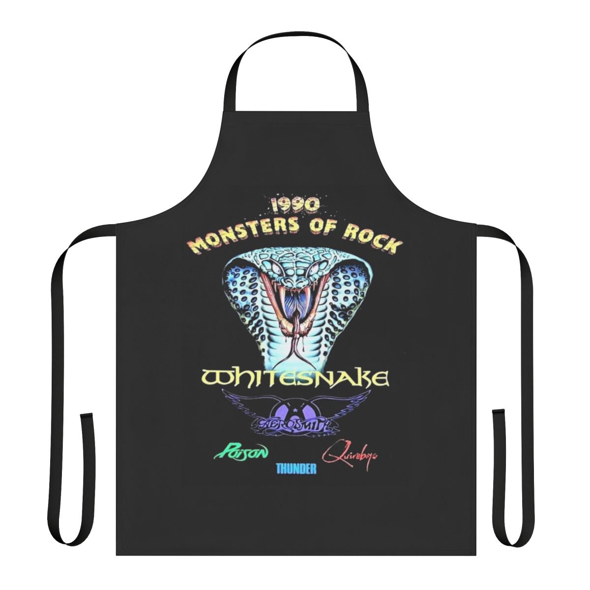 Vintage-style apron featuring the 1990 Monsters of Rock festival logo and design.