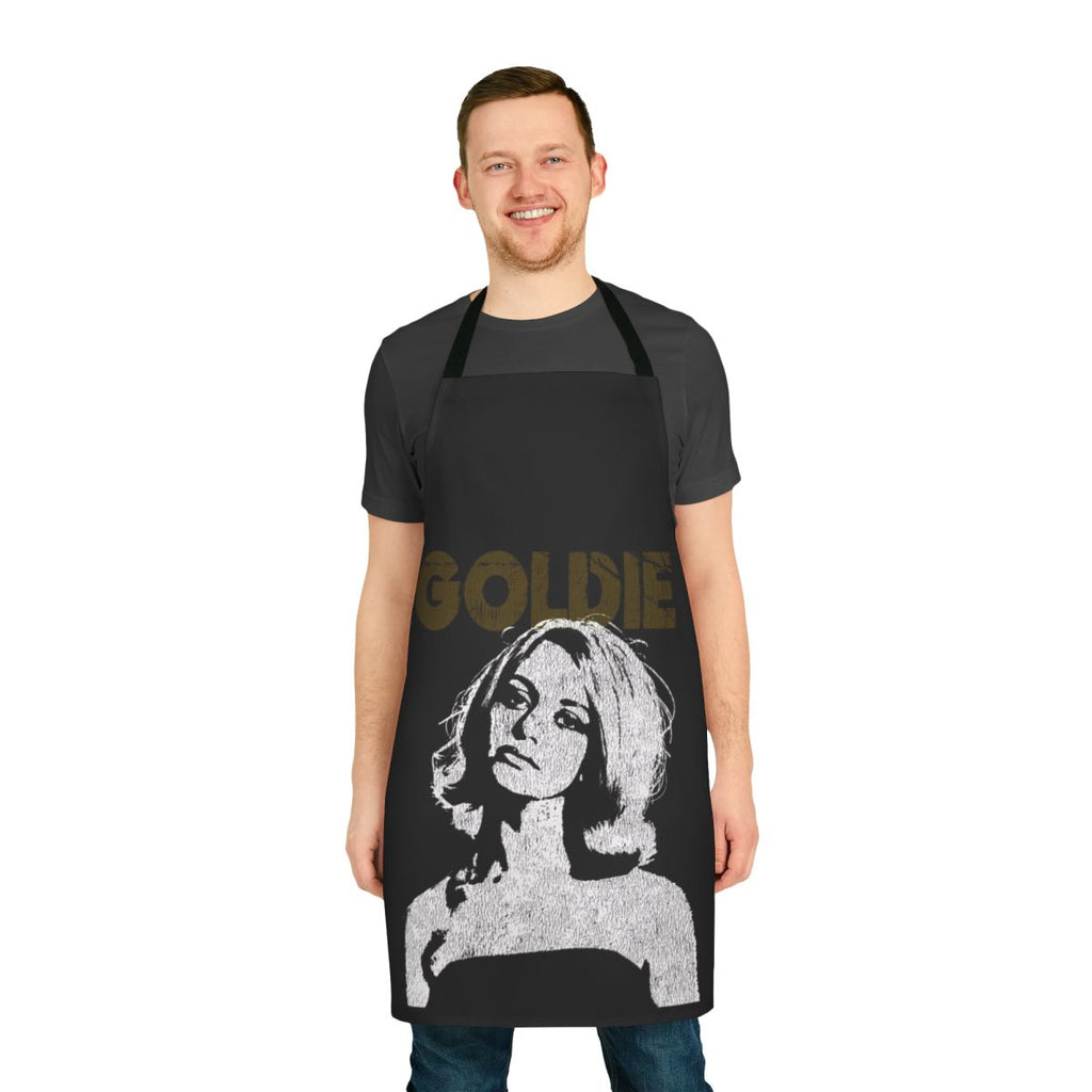 A colorful, retro-inspired apron featuring a playful polka dot pattern