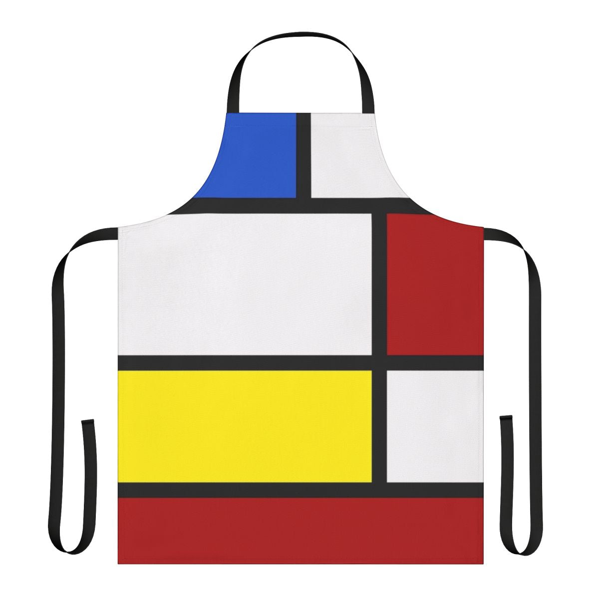 Retro 60s-inspired apron featuring a bold box pattern in white, red, and yellow