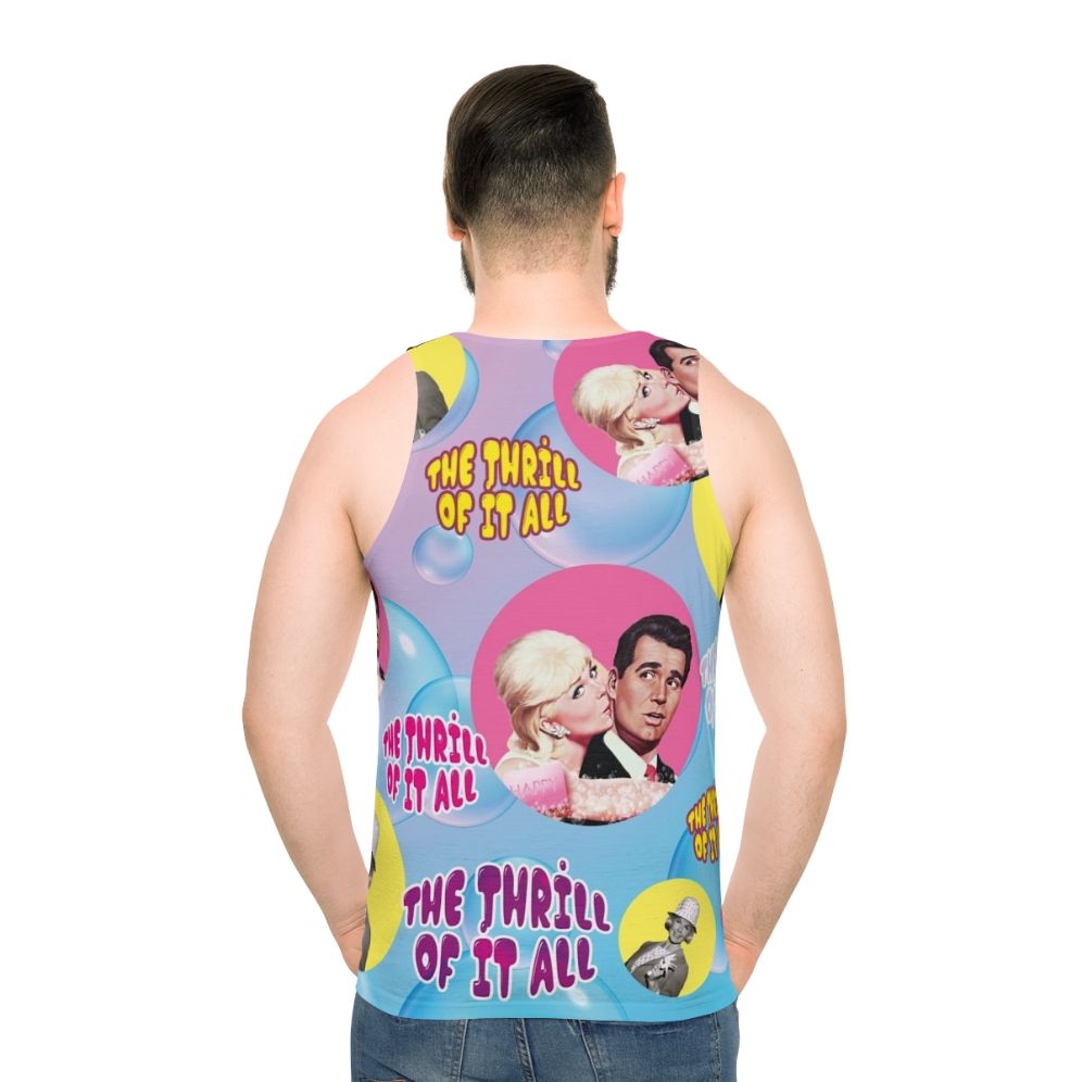 Retro 60s comedy unisex tank top with "The Thrill of It All" movie design