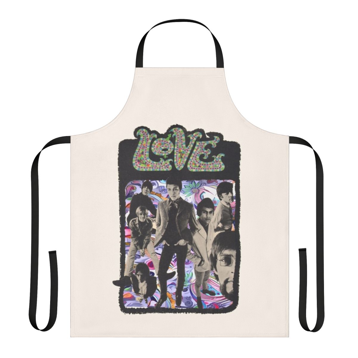 Retro 60s psychedelic-inspired apron with a nod to the band Love and musician Arthur Lee