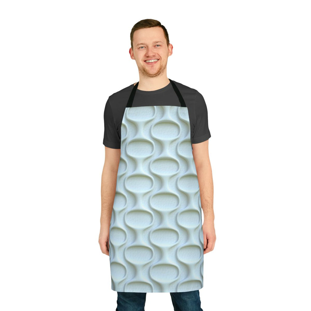 Vintage-inspired white apron with 1960s mod space age pattern