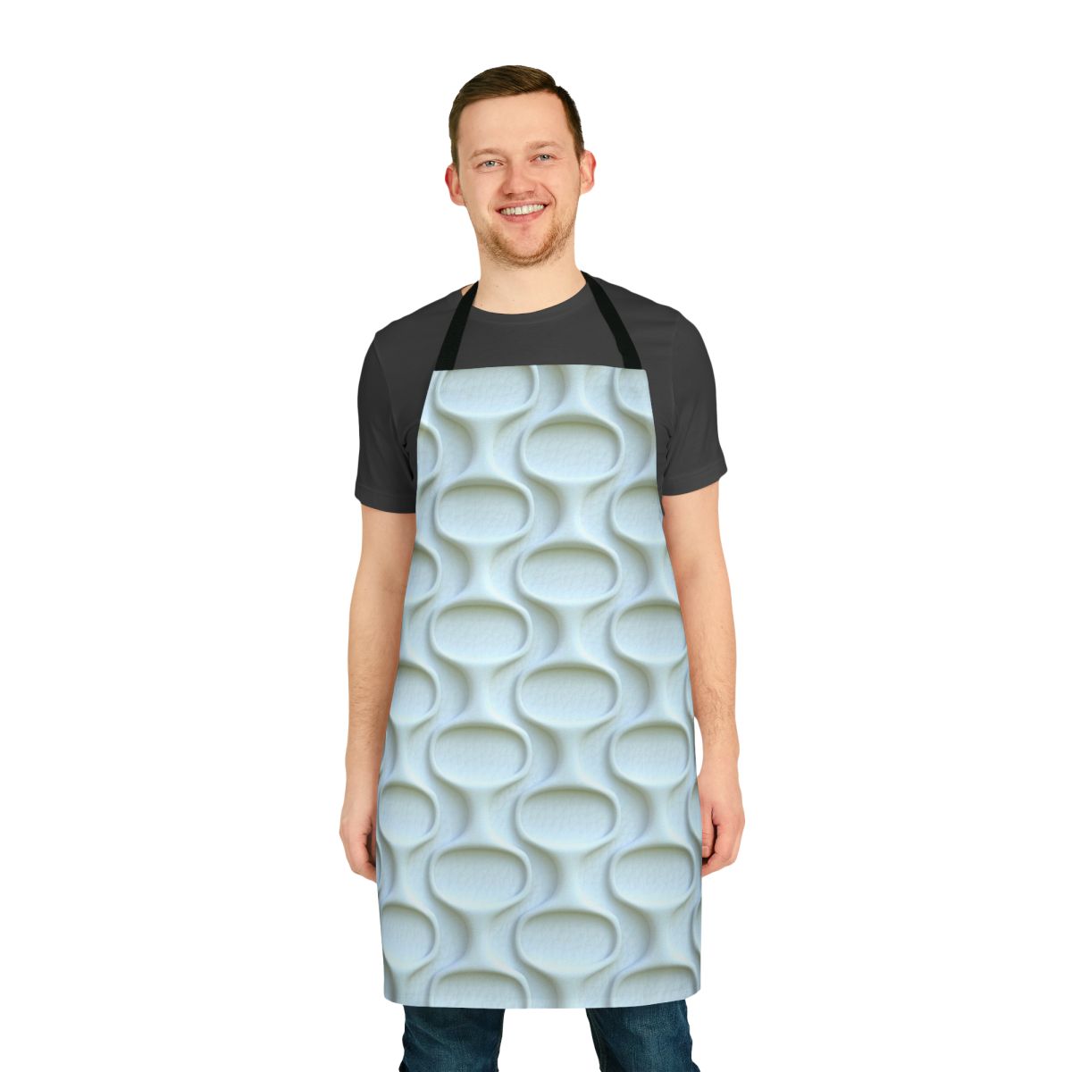 Vintage-inspired white apron with 1960s mod space age pattern