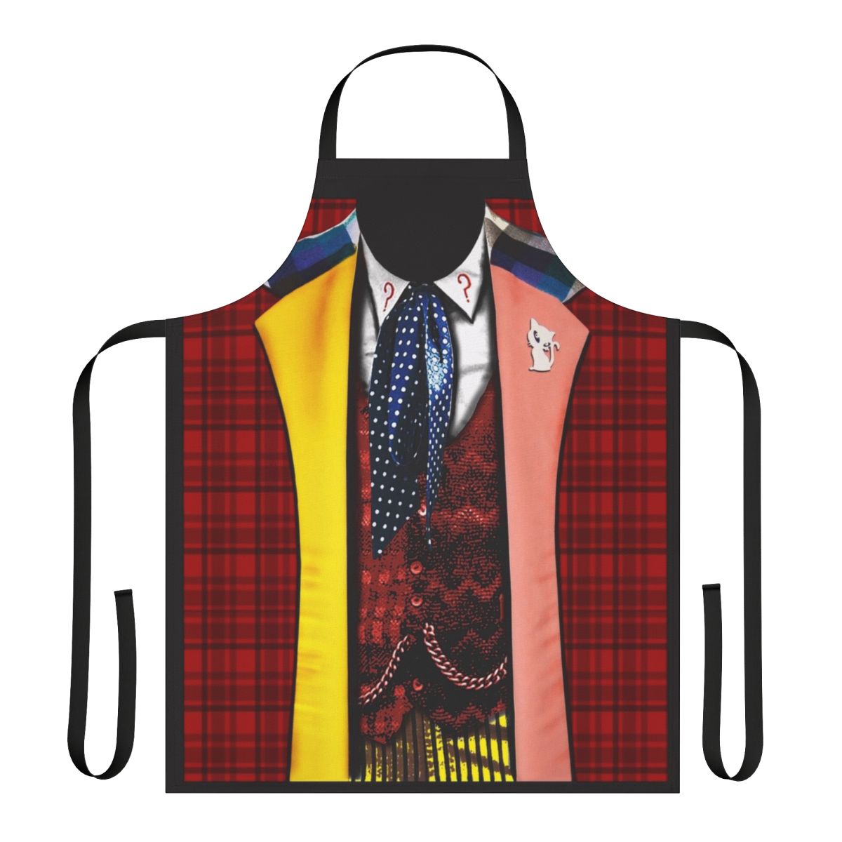 Retro-style 6th Doctor T-Shirt Apron featuring the iconic costume of the 6th Doctor from the Doctor Who TV series.