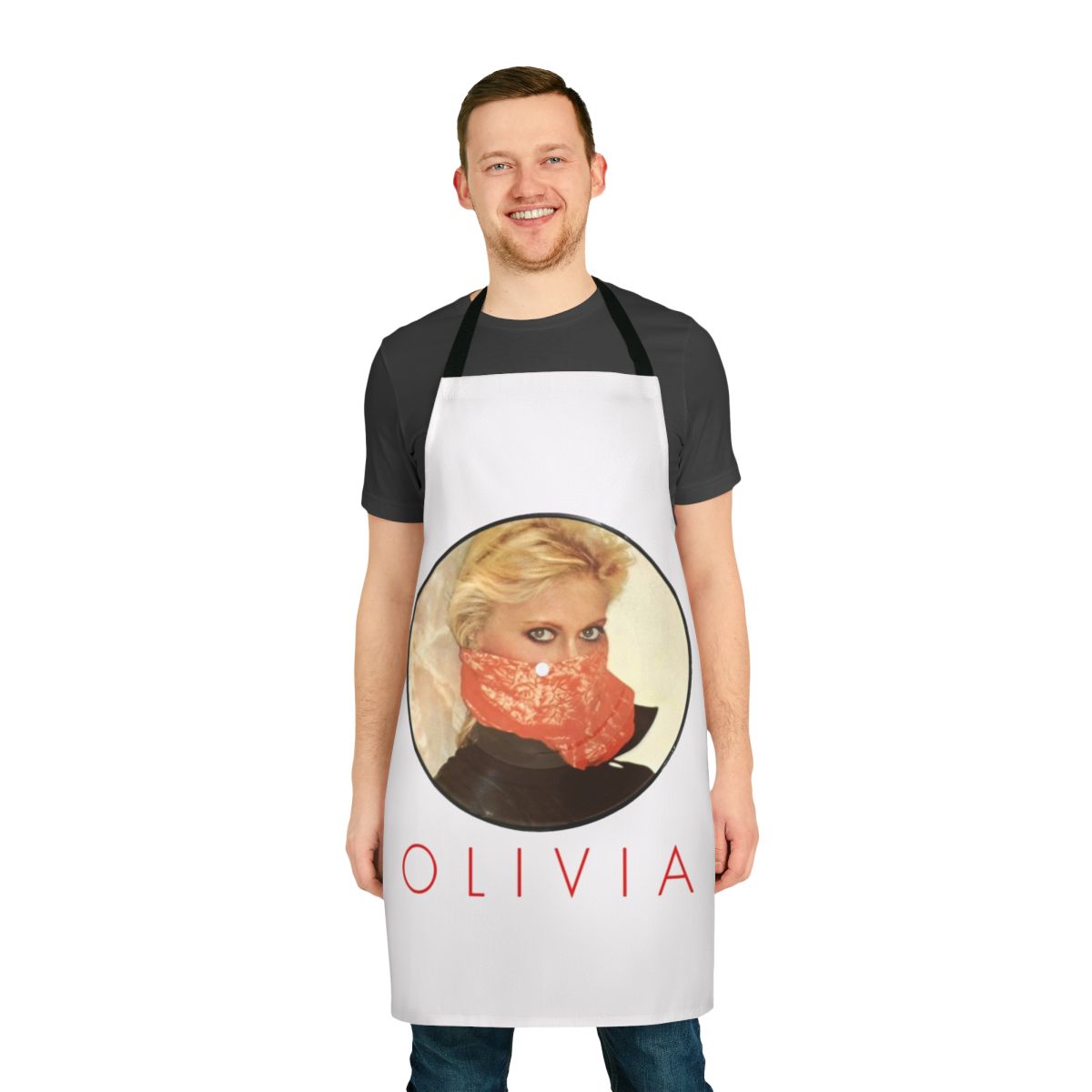 Retro-styled apron with Olivia Newton-John inspired design