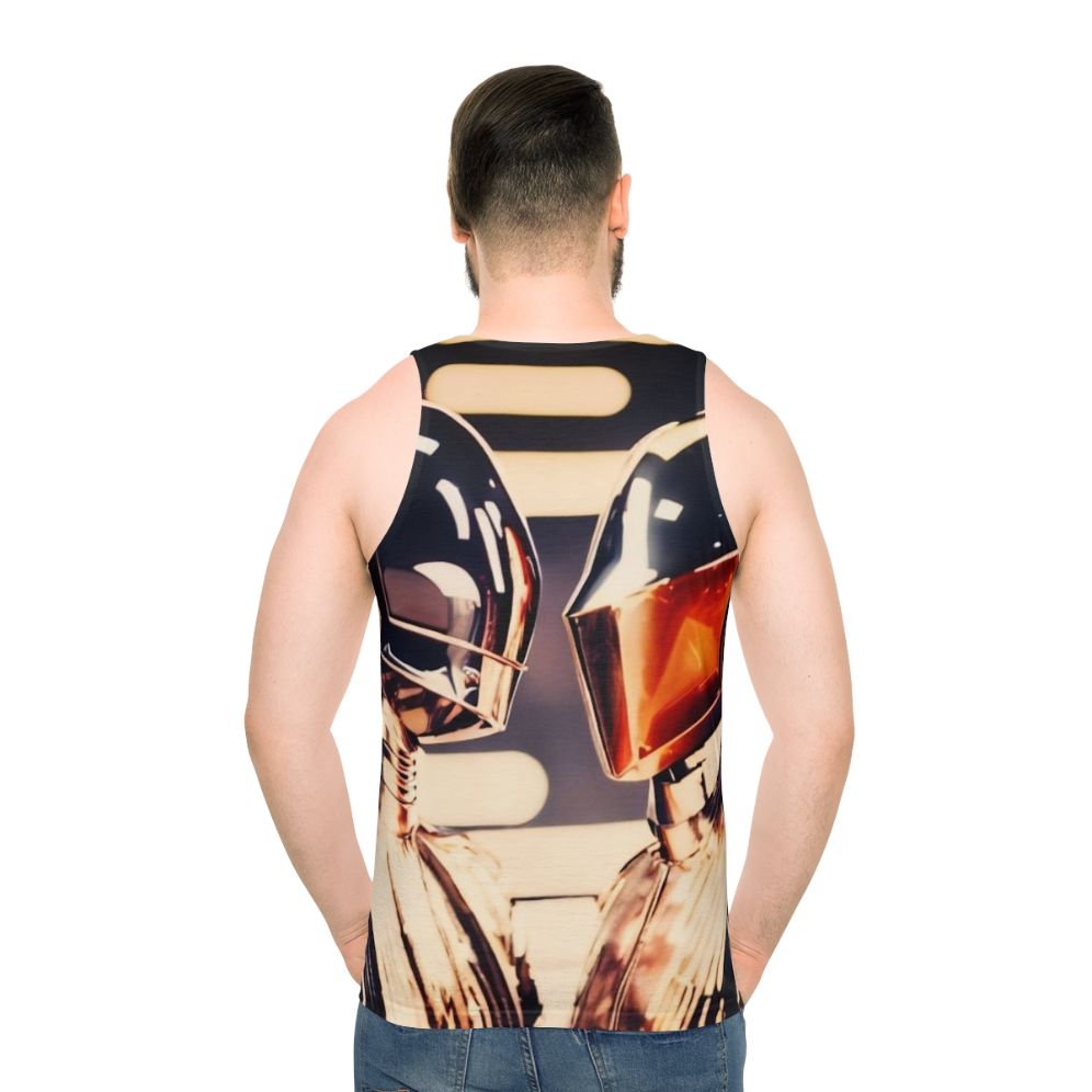 Unisex retro 70s disco tank top with robot design