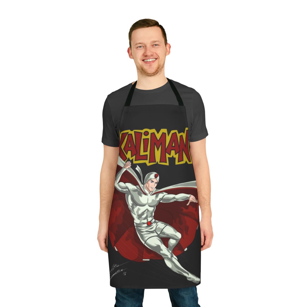 Retro 70s Kaliman superhero comic-style apron
