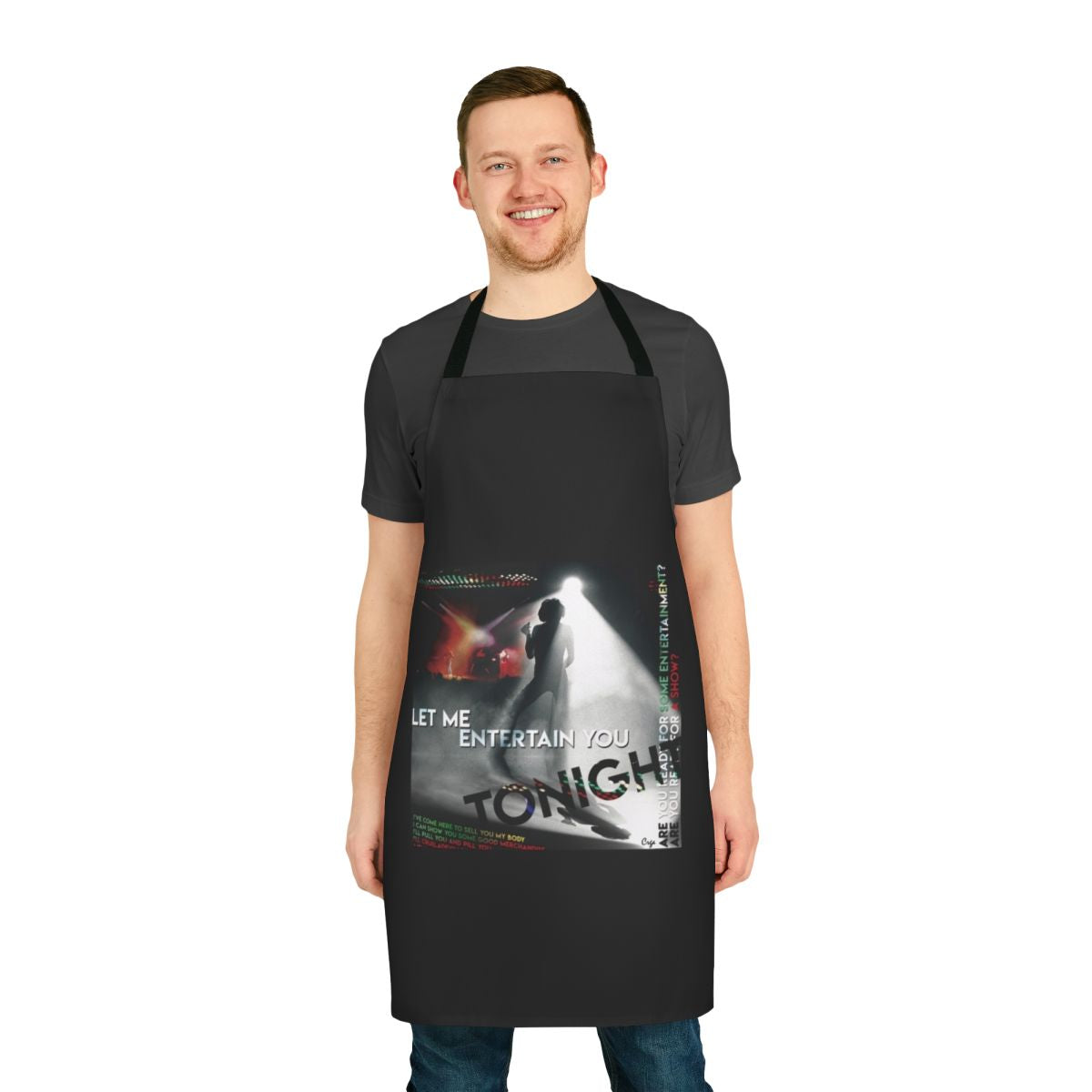 Retro 70s music lyrics apron for entertaining