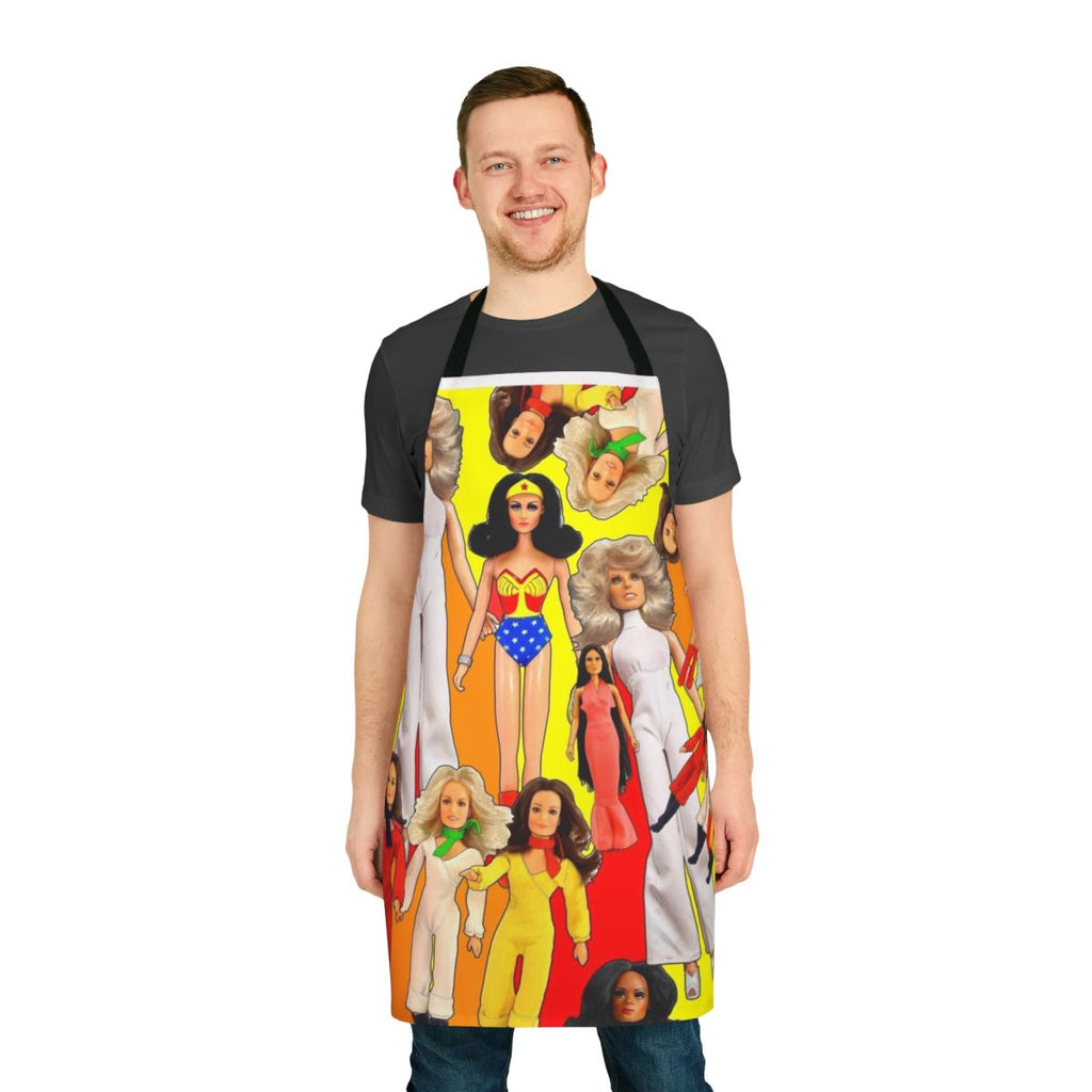 Retro 1970s style plastic glamour apron for doll collectors and fans of iconic television series