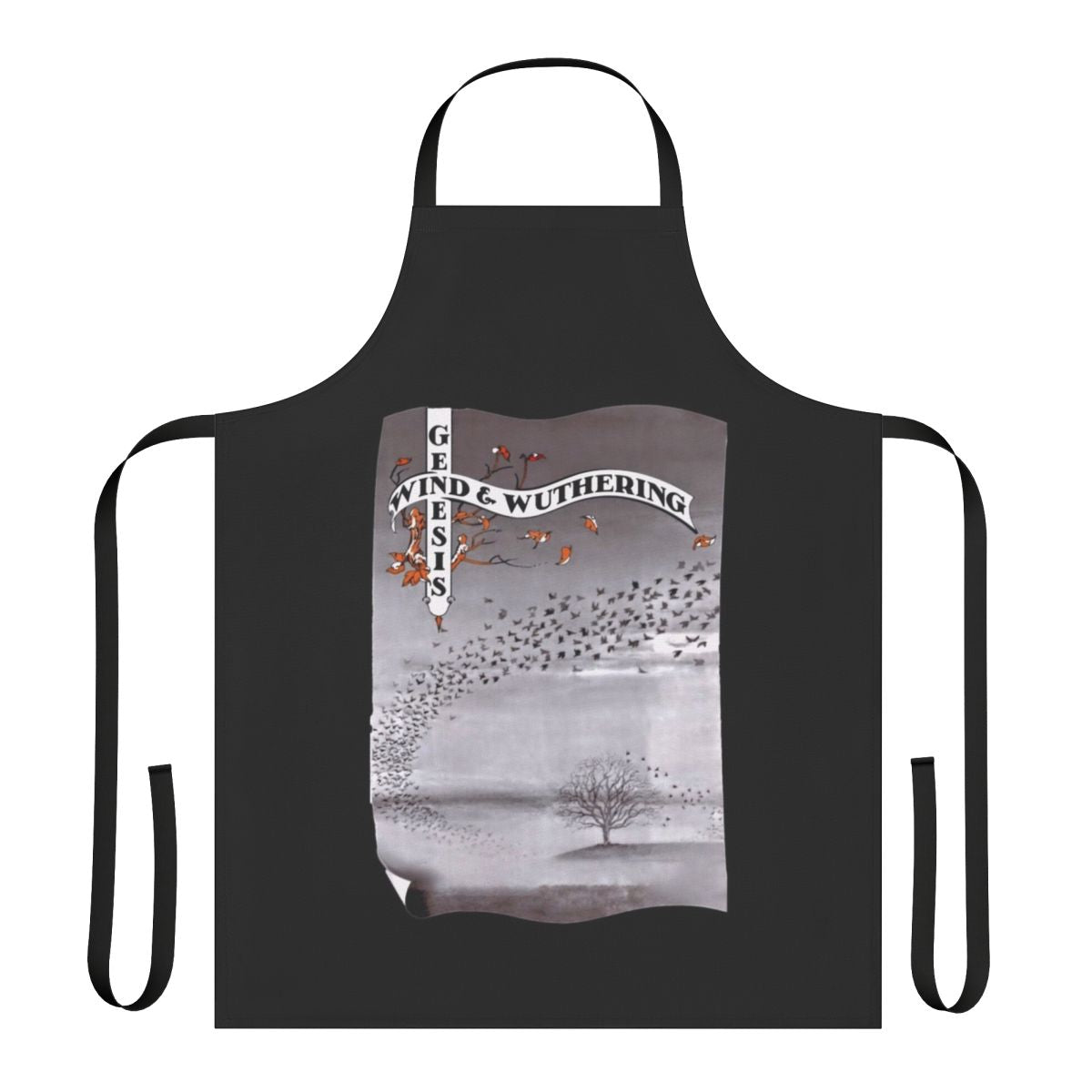 Retro 70s progressive rock fans apron featuring Wind and Wuthering album art