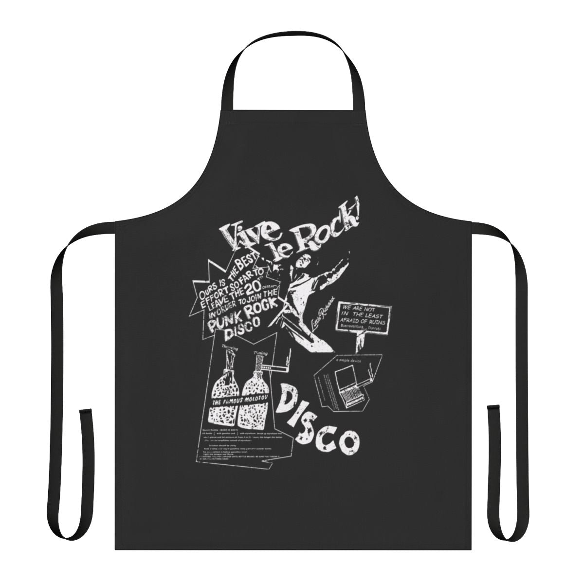 Vintage-inspired punk rock apron featuring classic 70s UK punk style graphics