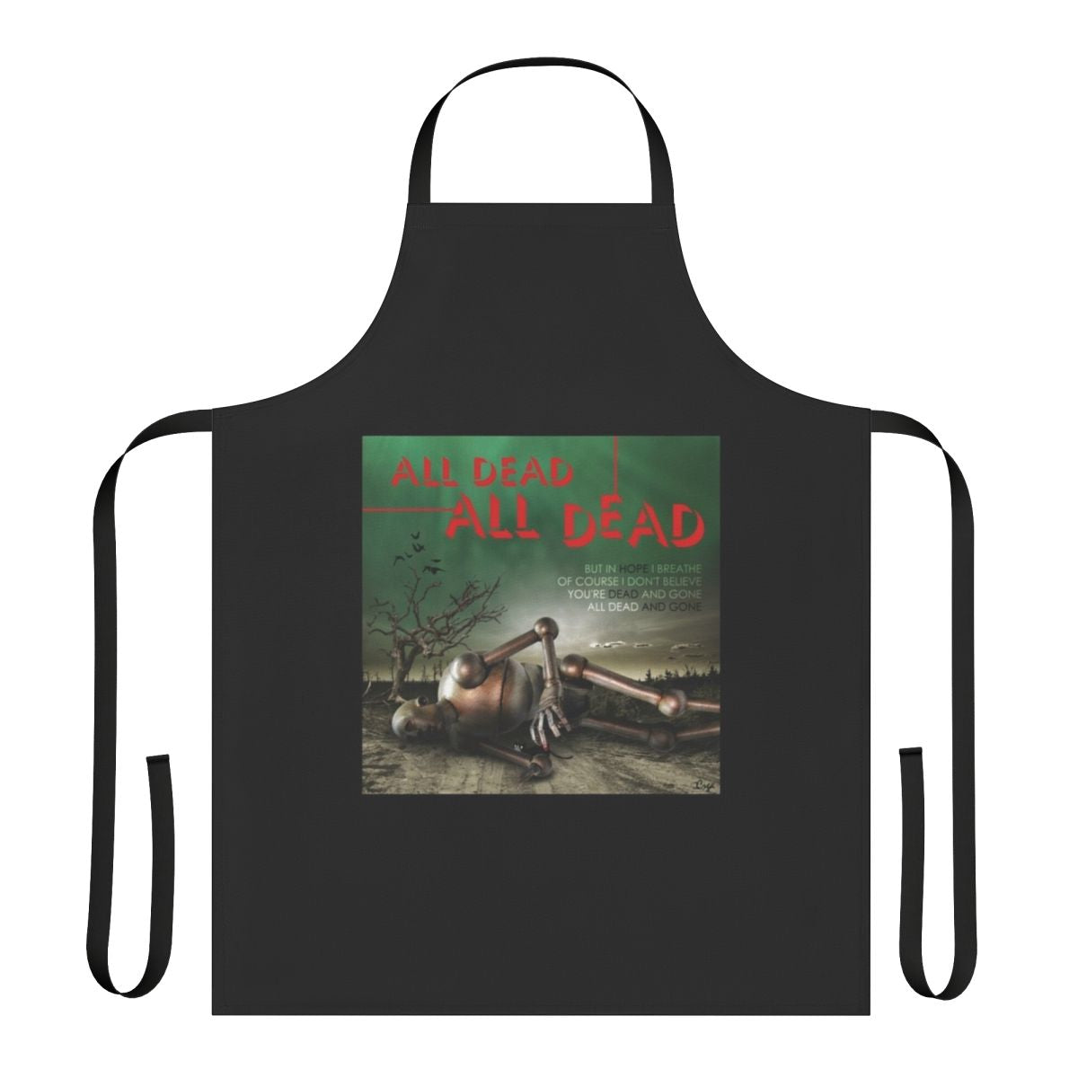 Retro 70s rock band themed apron with music lyrics
