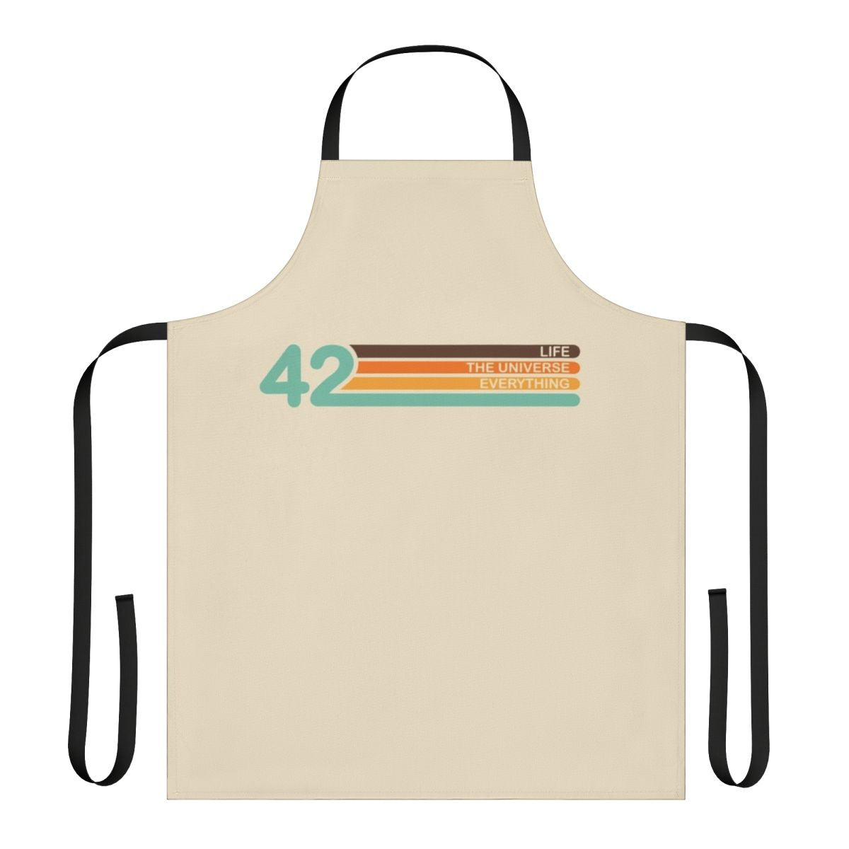 Retro 70s style apron with "The Meaning of Life" design, inspired by the Hitchhiker's Guide to the Galaxy