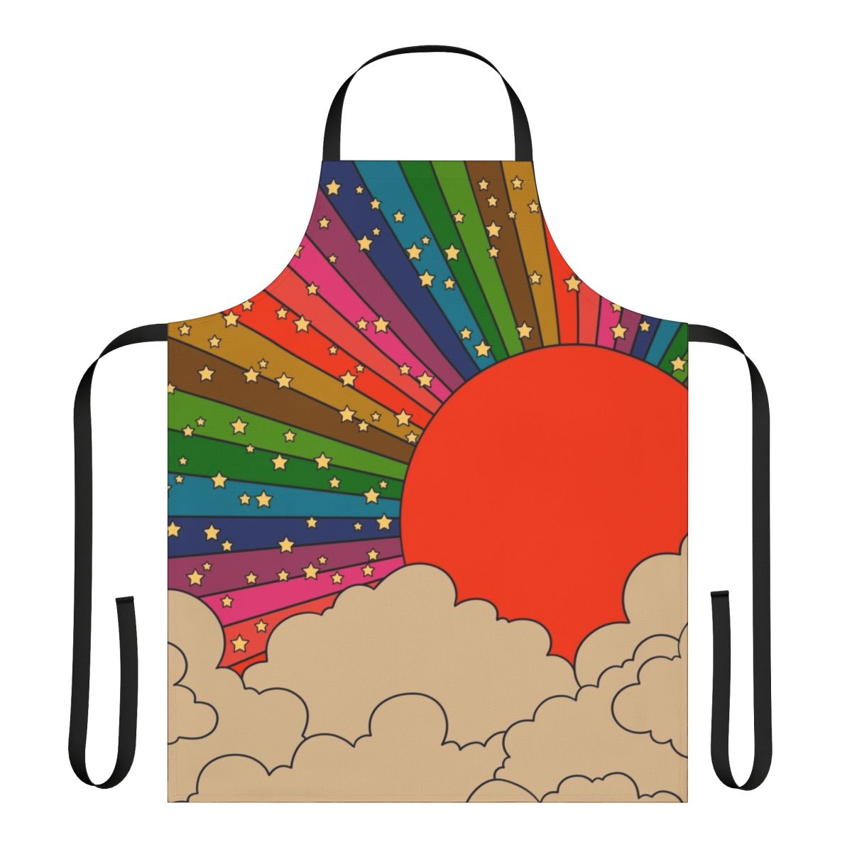 Colorful retro 70s tie-dye rainbow pattern apron