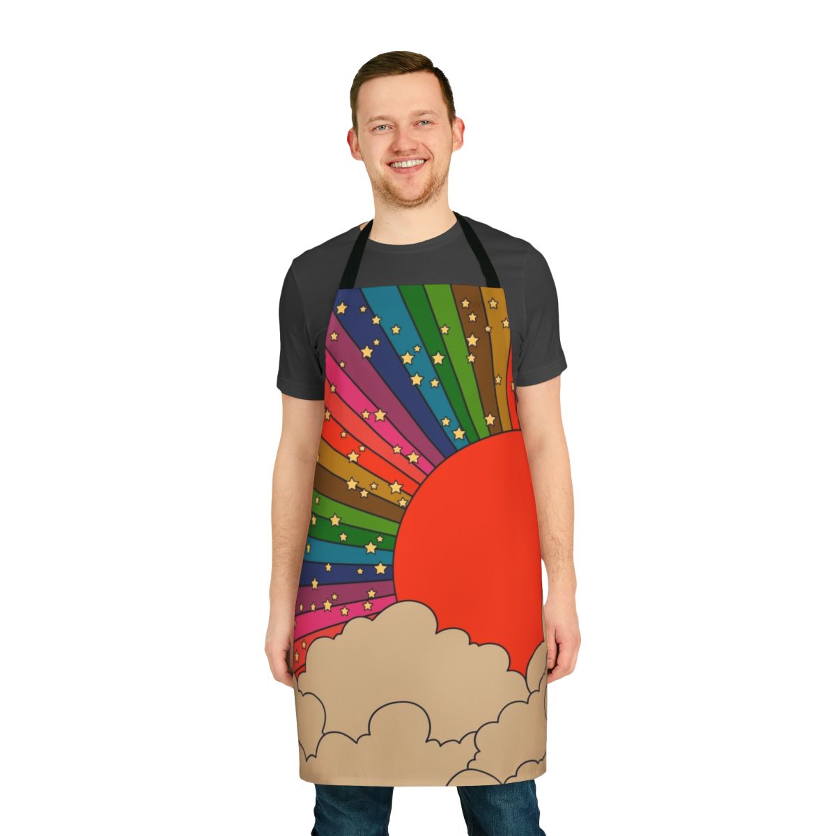 Colorful retro 70s tie-dye rainbow pattern apron