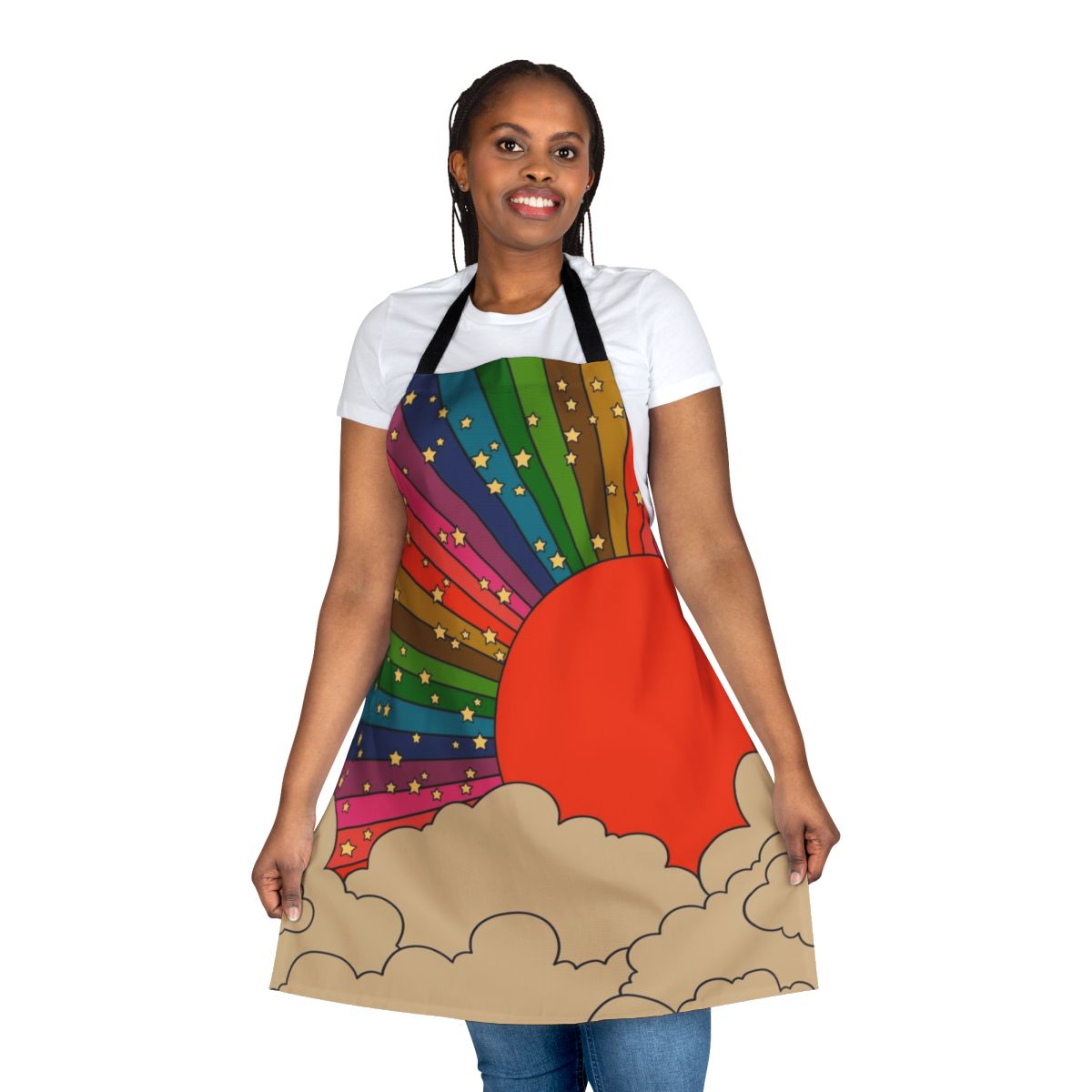 Colorful retro 70s tie-dye rainbow pattern apron