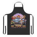 An apron with a retro 8-bit design featuring the text "No Parking Violators Will Be Destroyed"