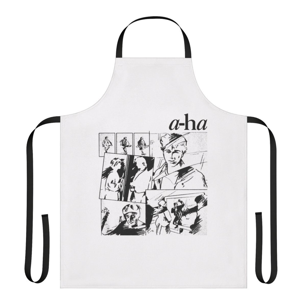 Retro 80s inspired apron featuring the iconic A-ha "Take On Me" lyrics and design