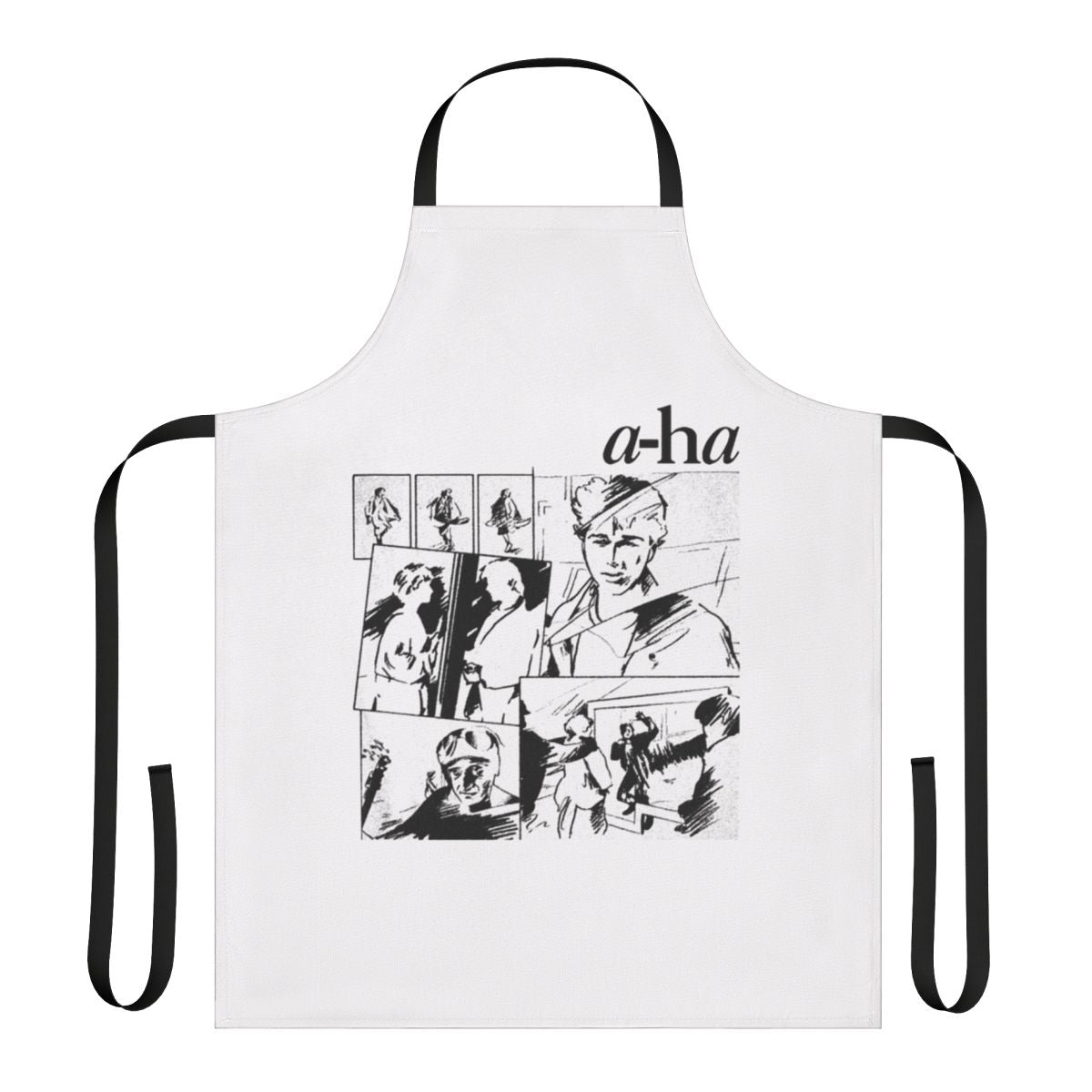 Retro 80s inspired apron featuring the iconic A-ha "Take On Me" lyrics and design