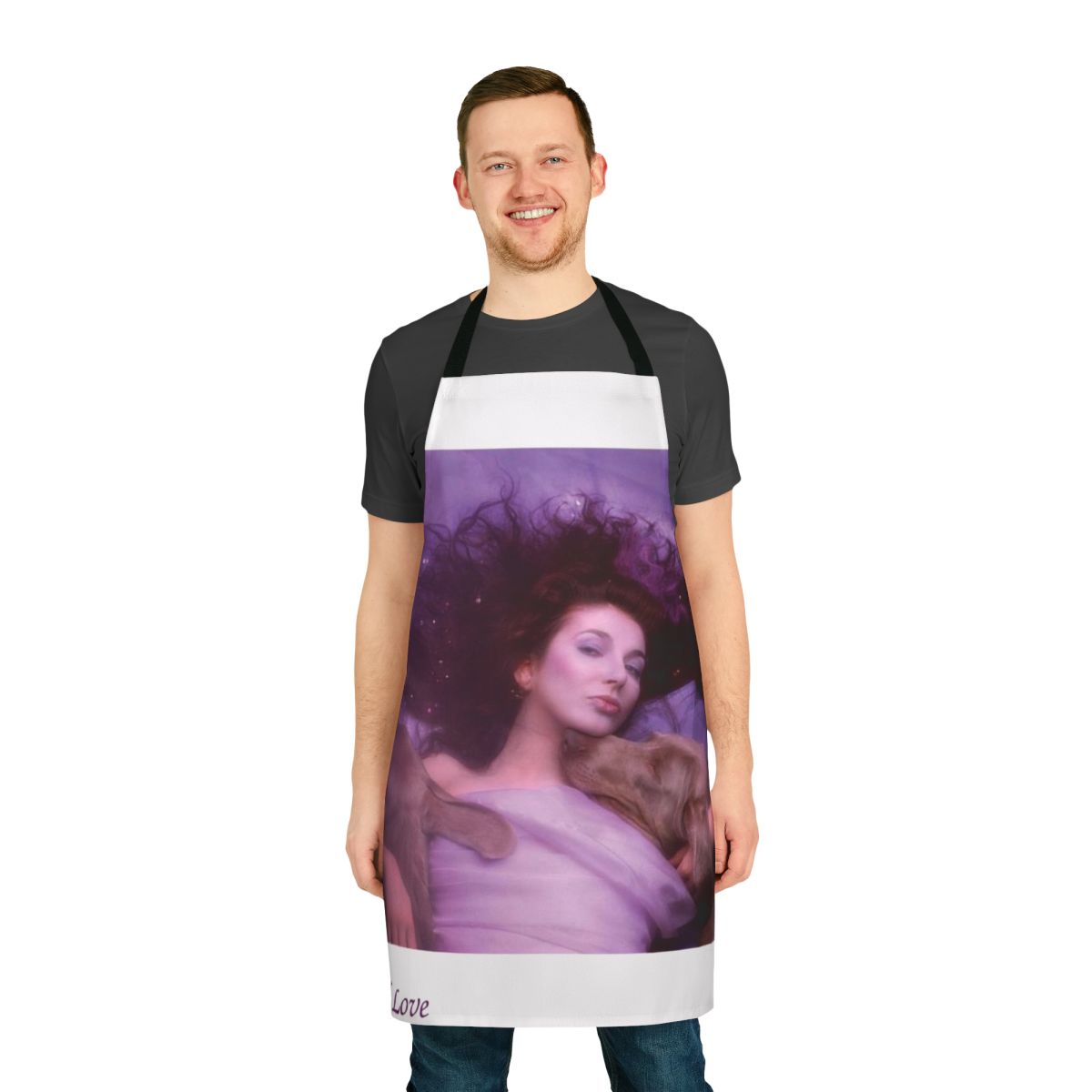 Retro 80s-themed apron with Stranger Things and Kate Bush references