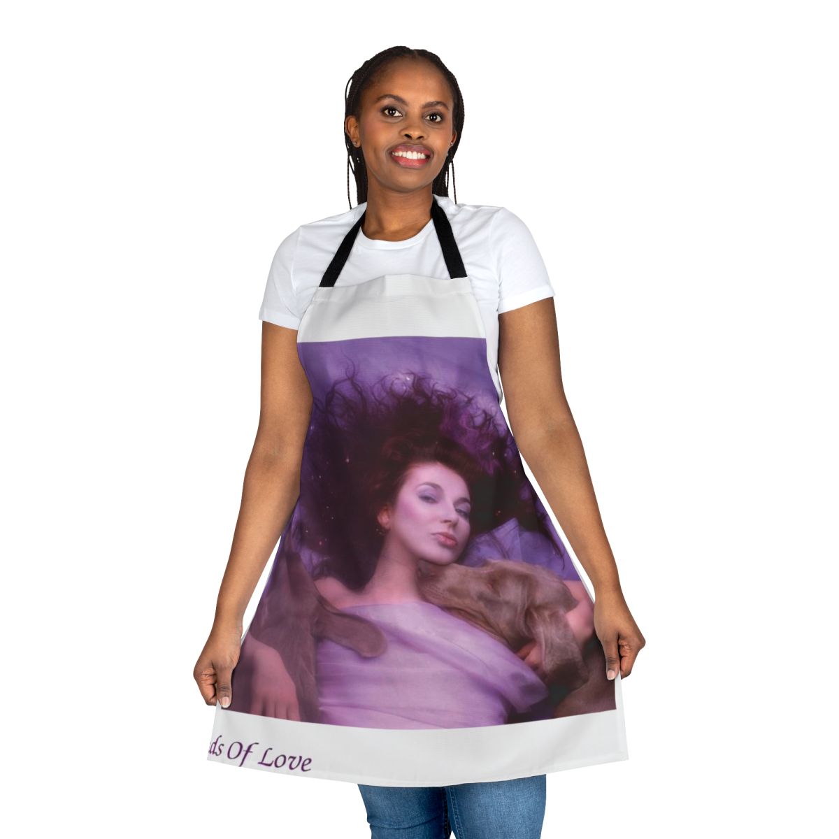Retro 80s-themed apron with Stranger Things and Kate Bush references