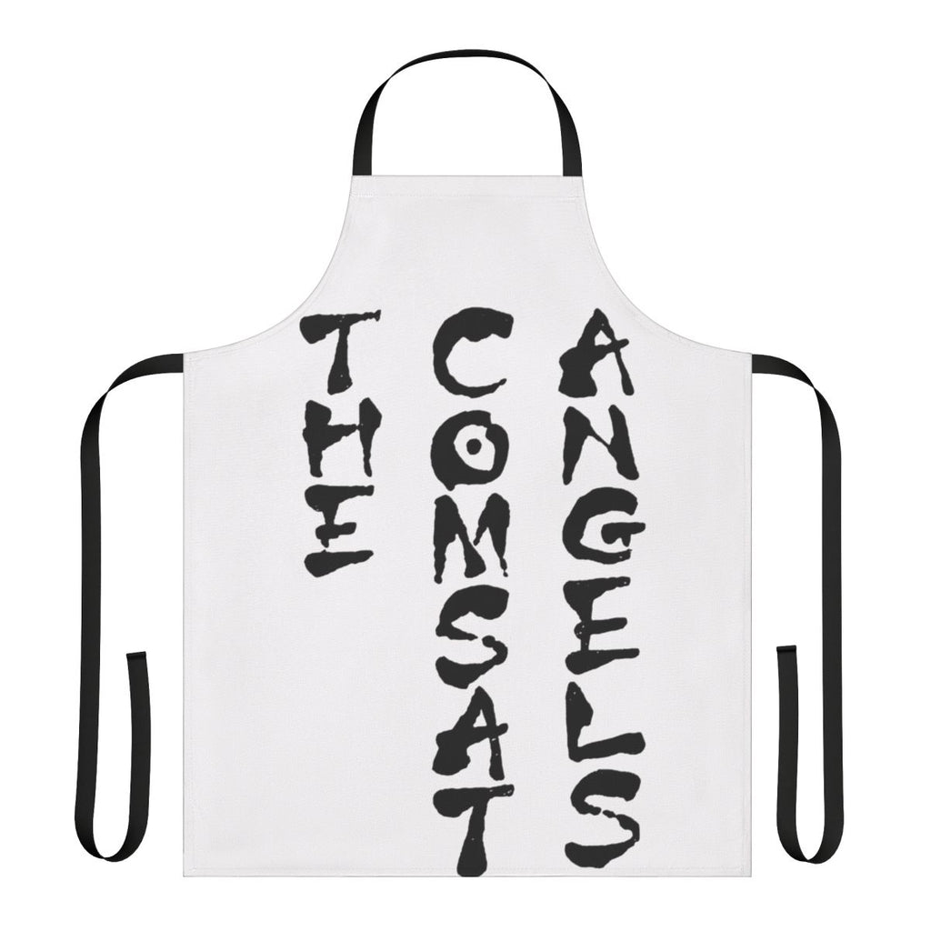 Retro 80s band inspired black and white apron with minimal graffiti-style print