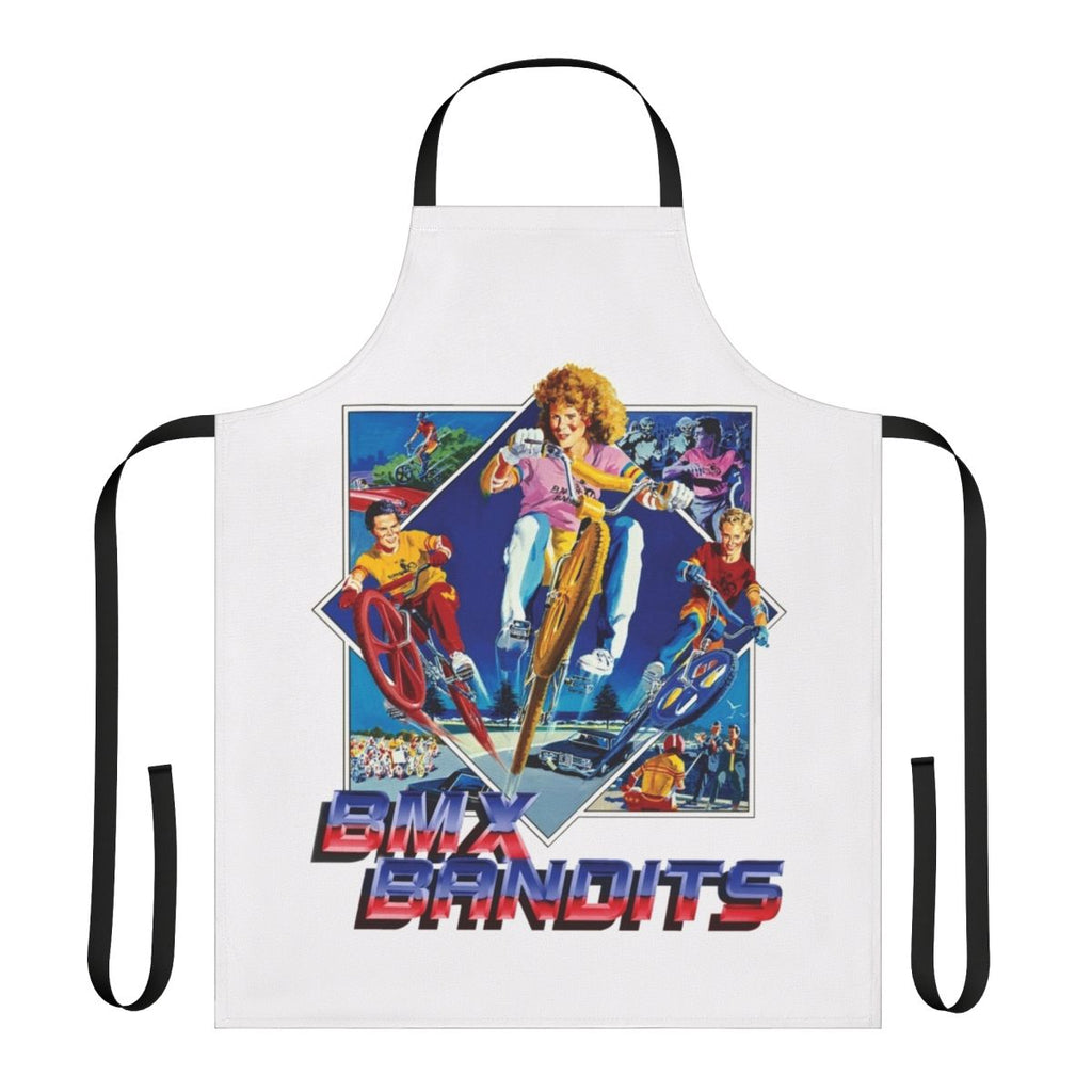 Retro 80s-style apron with BMX bike and racing imagery