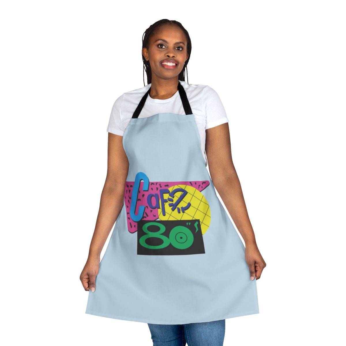 Retro 80s cafe apron with vintage logo and Back to the Future inspired design