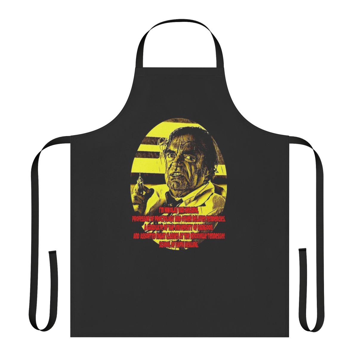 Retro comedy apron featuring Dr. Nikolas Van Helsing from the classic 1980s film Cannonball Run