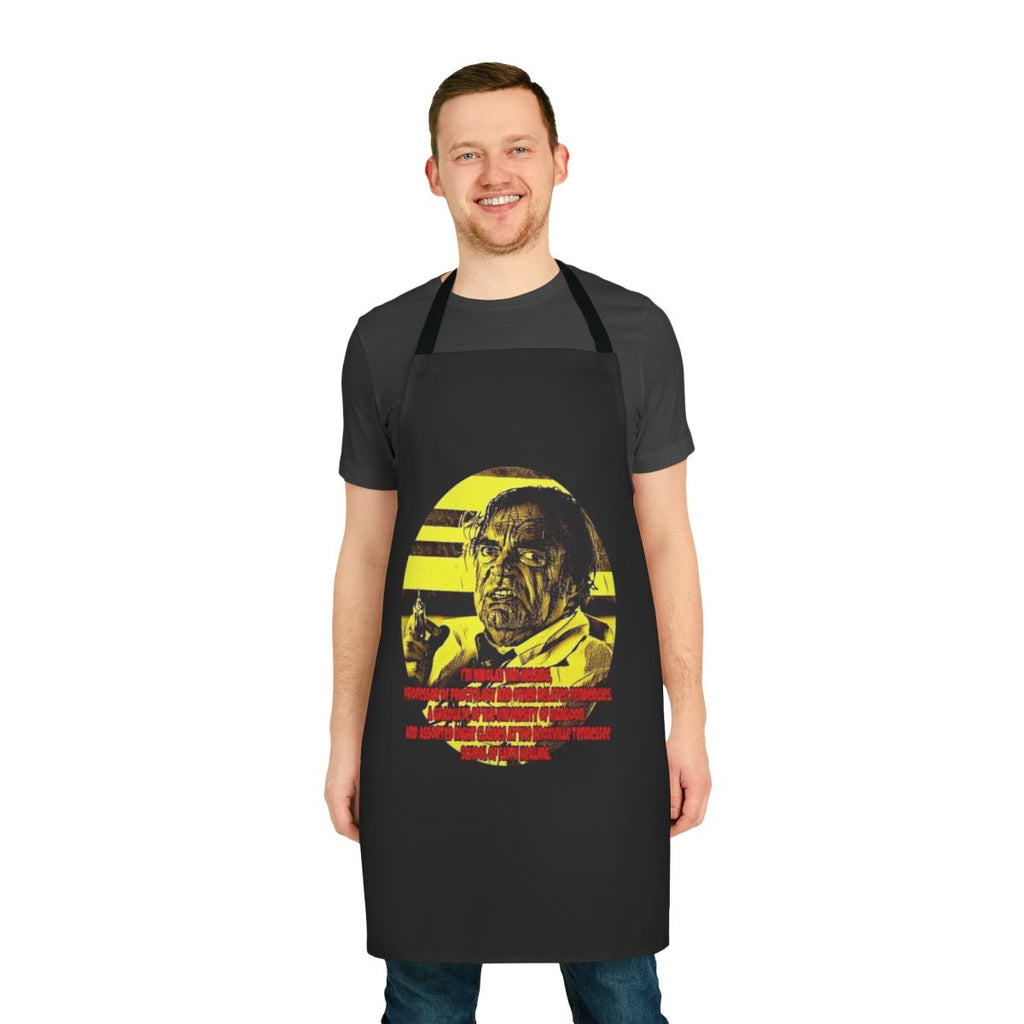 Retro comedy apron featuring Dr. Nikolas Van Helsing from the classic 1980s film Cannonball Run