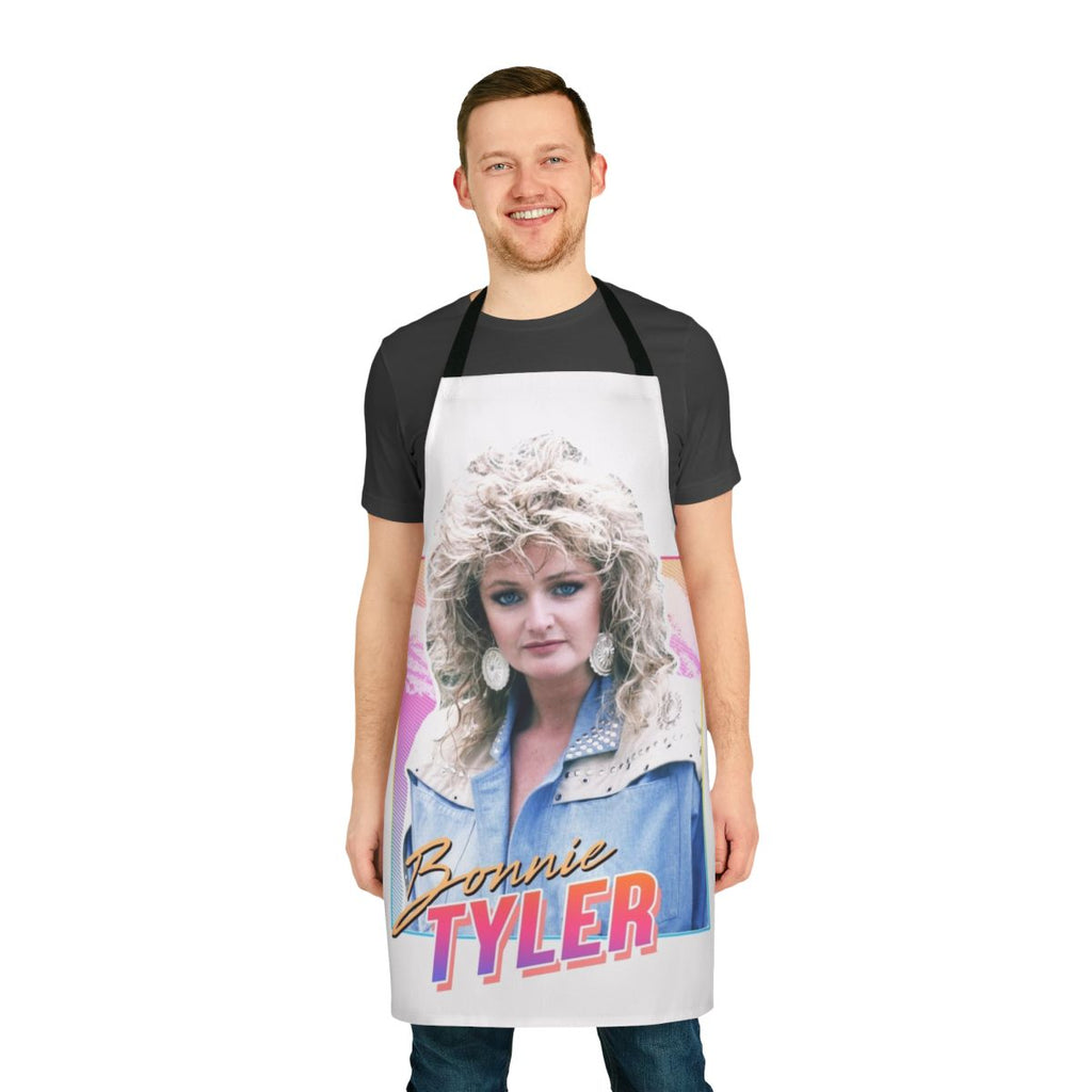 Retro 80s design apron featuring Bonnie Tyler inspired vintage style graphics