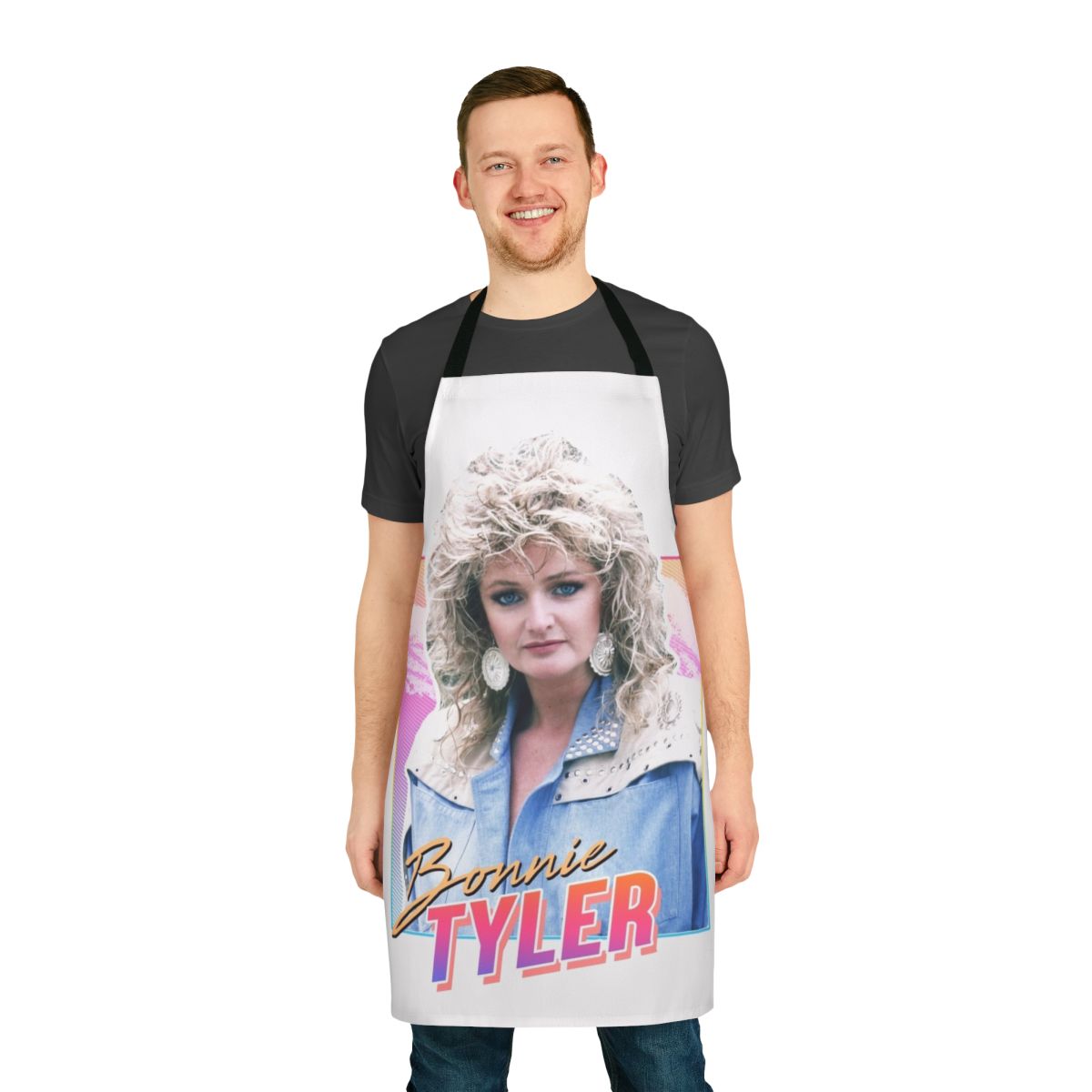 Retro 80s design apron featuring Bonnie Tyler inspired vintage style graphics