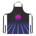 Retro 80s digital sunset aesthetic apron with glowing grid and vaporwave-inspired design