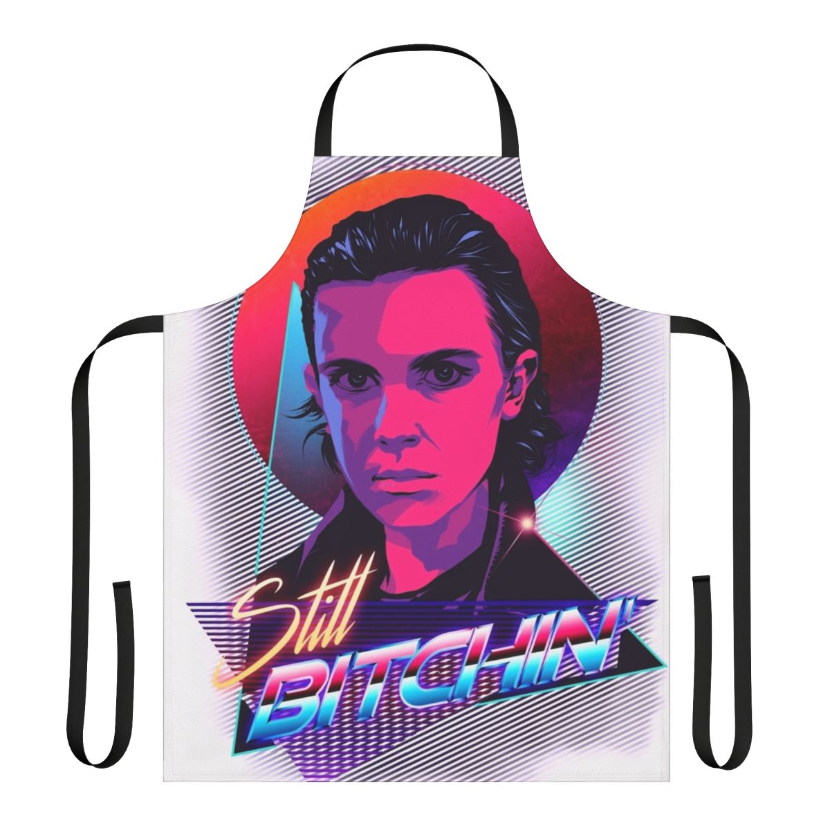 "Retro 80s inspired apron featuring Eleven from Stranger Things"