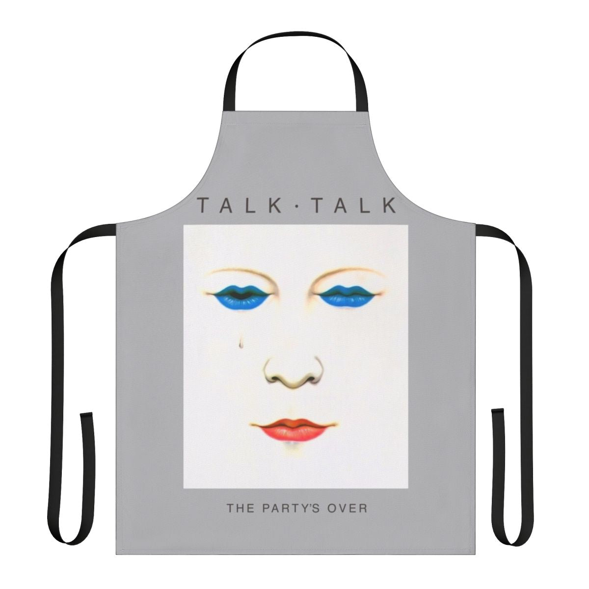 Apron featuring a grey outline design inspired by the 80s post-punk band Talk Talk