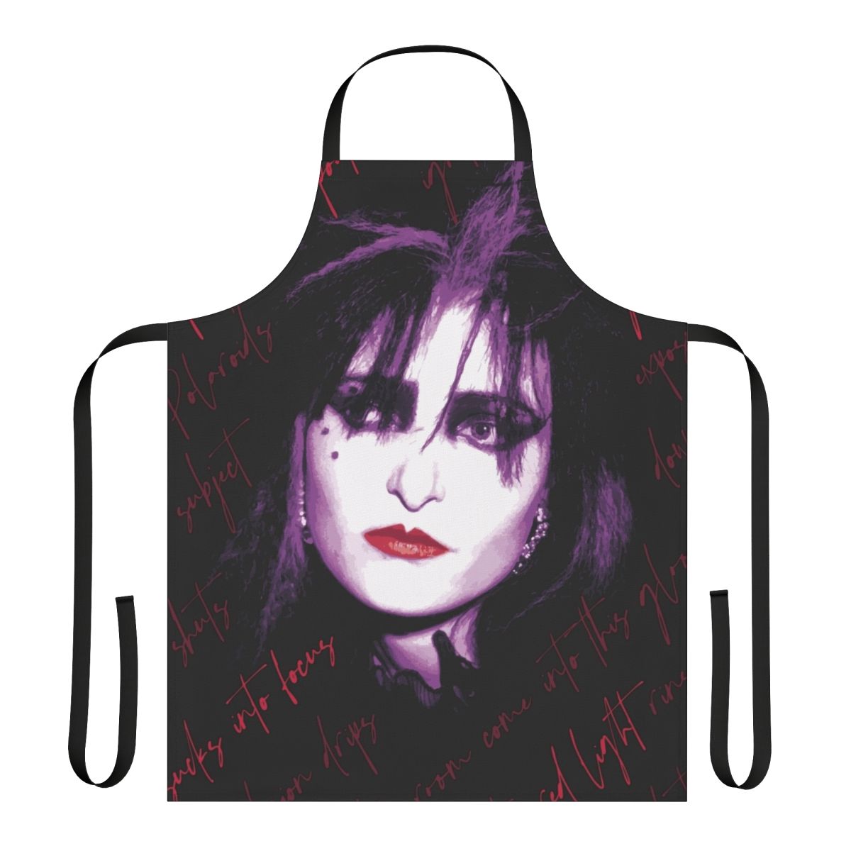 Siouxsie and the Banshees-inspired goth apron with a bold red light graphic design