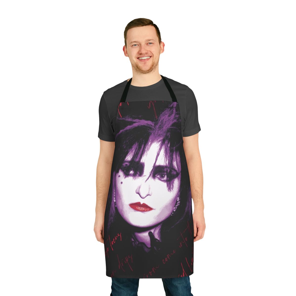Siouxsie and the Banshees-inspired goth apron with a bold red light graphic design