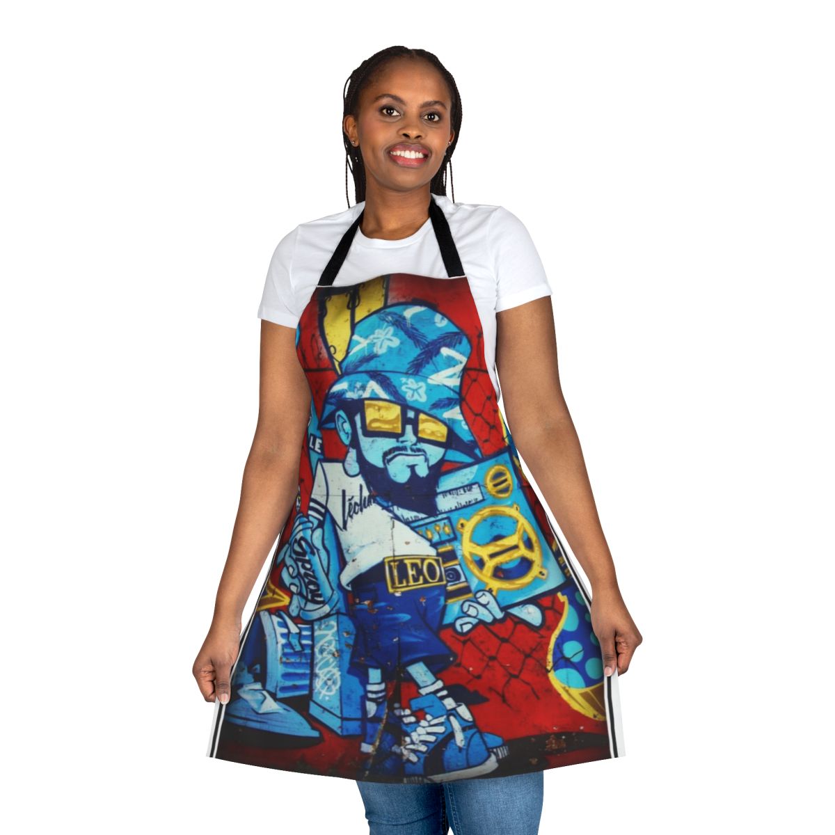 Retro 80s style b-boy apron with graffiti and hip hop design
