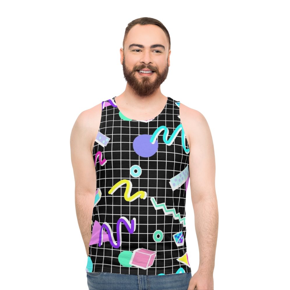 Retro 80s grid design unisex tank top