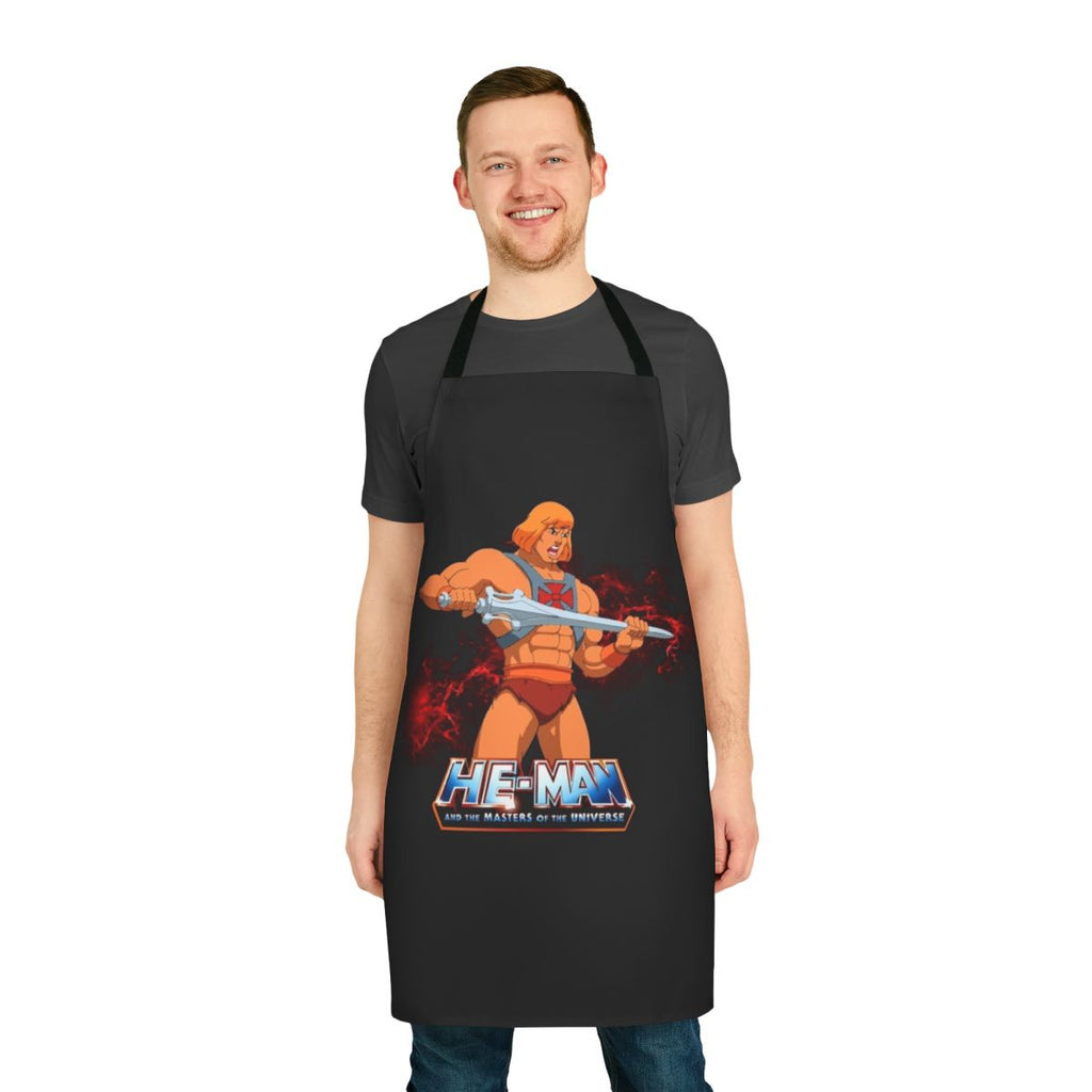 Vintage-style apron featuring characters from the popular 1980s cartoon "He-Man and the Masters of the Universe"