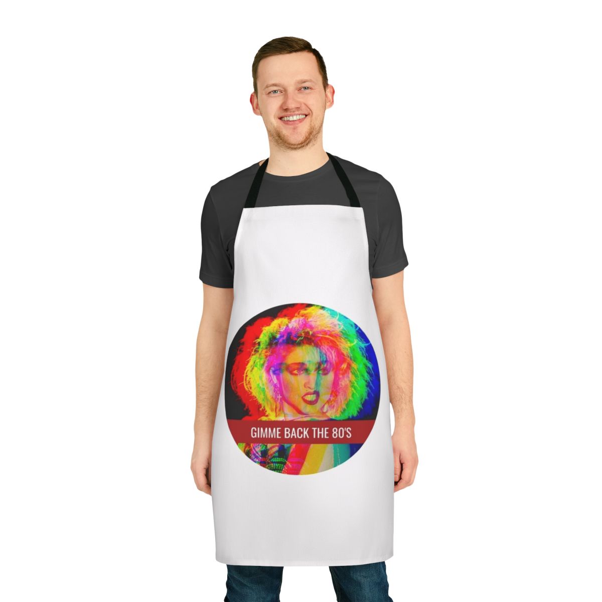 Vintage-style 1980s-inspired apron with pop art graphics