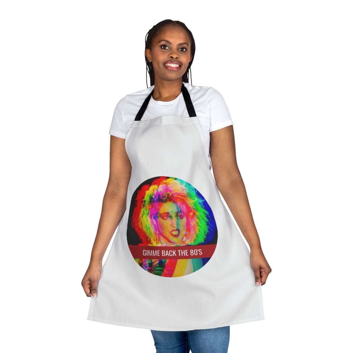Vintage-style 1980s-inspired apron with pop art graphics