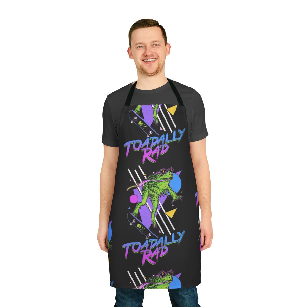 Retro 80s Frog Themed Apron with Pastel Colors and Rad Graphics