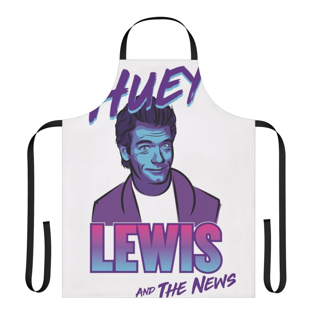 Retro 80s inspired apron featuring a vector portrait of Huey Lewis of Huey Lewis and the News
