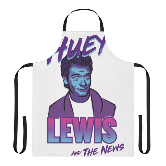 Retro 80s inspired apron featuring a vector portrait of Huey Lewis of Huey Lewis and the News