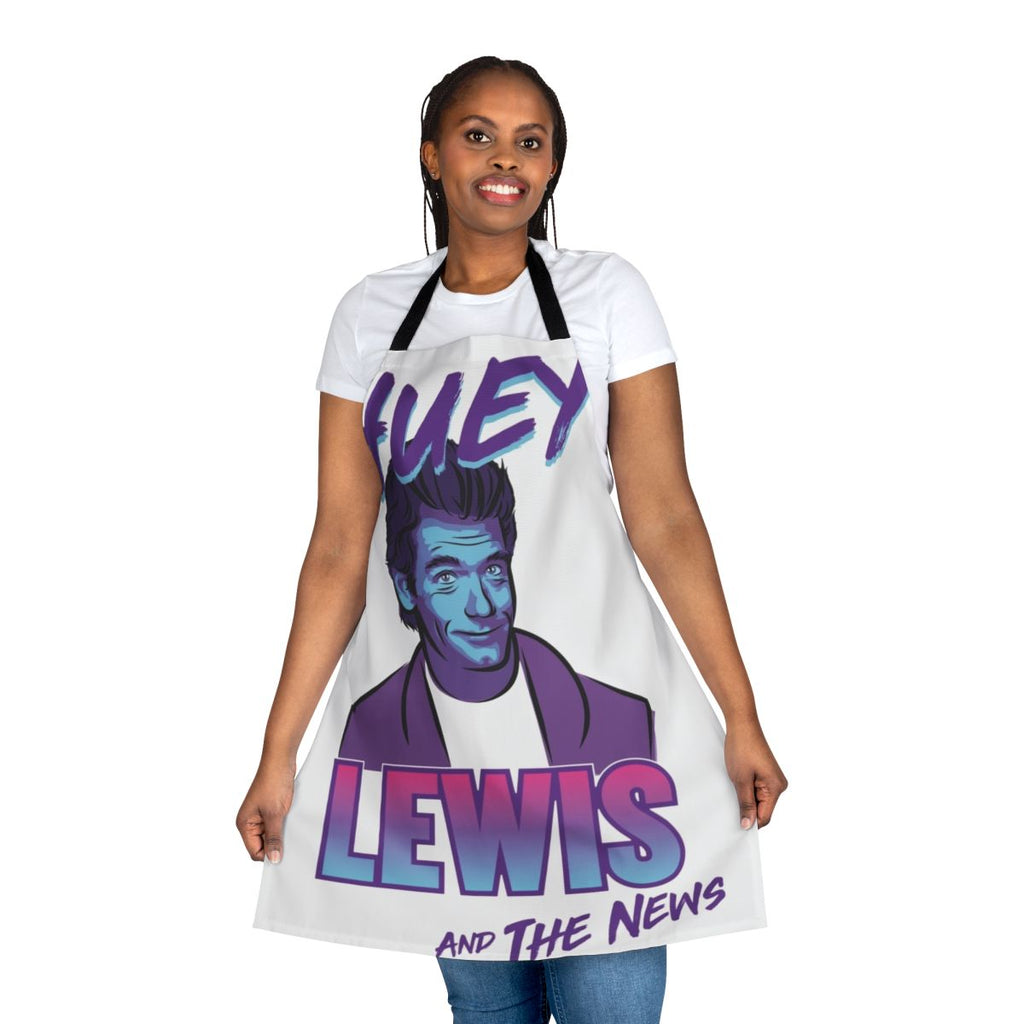 Retro 80s inspired apron featuring a vector portrait of Huey Lewis of Huey Lewis and the News