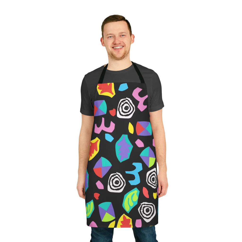 Minimalist apron design featuring abstract neon patterns and Stranger Things inspired elements.