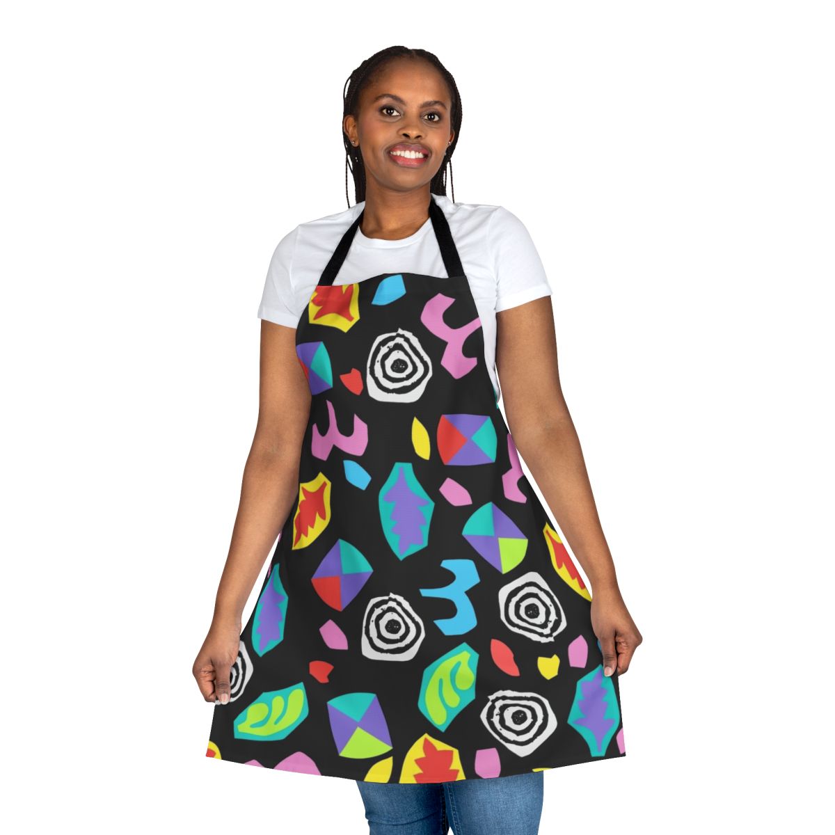 Minimalist apron design featuring abstract neon patterns and Stranger Things inspired elements.